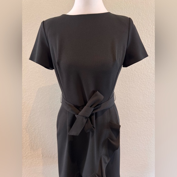 Calvin Klein Boat Neck Ruffle Hem Faux Wrap Dress – Black – Size 4 – Like New - Picture 5 of 16